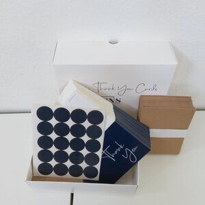 100 Thank You Cards Envelopes Navy Blue Script Blank